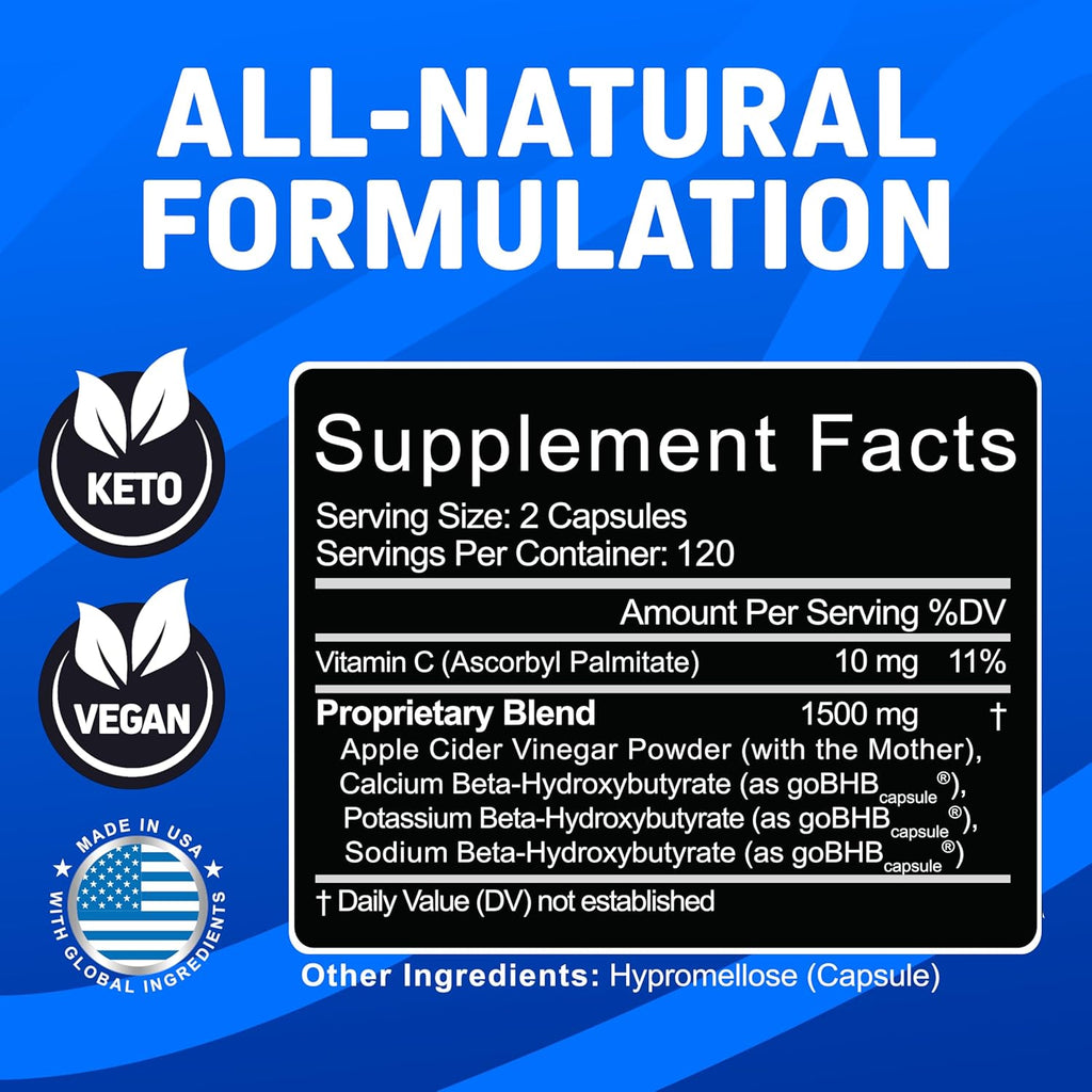 Herbtonics Apple Cider Vinegar with Keto BHB Salts - GLP-1 Support Supplement for Metabolism and Appetite Control, 240 Capsules.