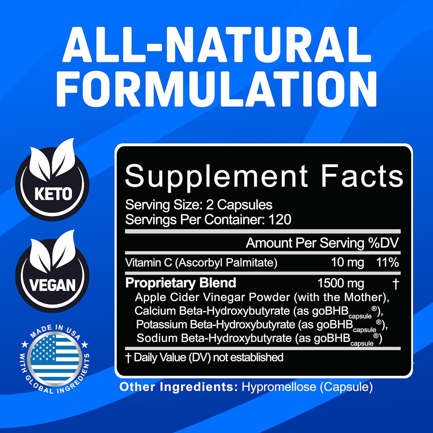 Herbtonics Apple Cider Vinegar with Keto BHB Salts - GLP-1 Support Supplement for Metabolism and Appetite Control, 240 Capsules.