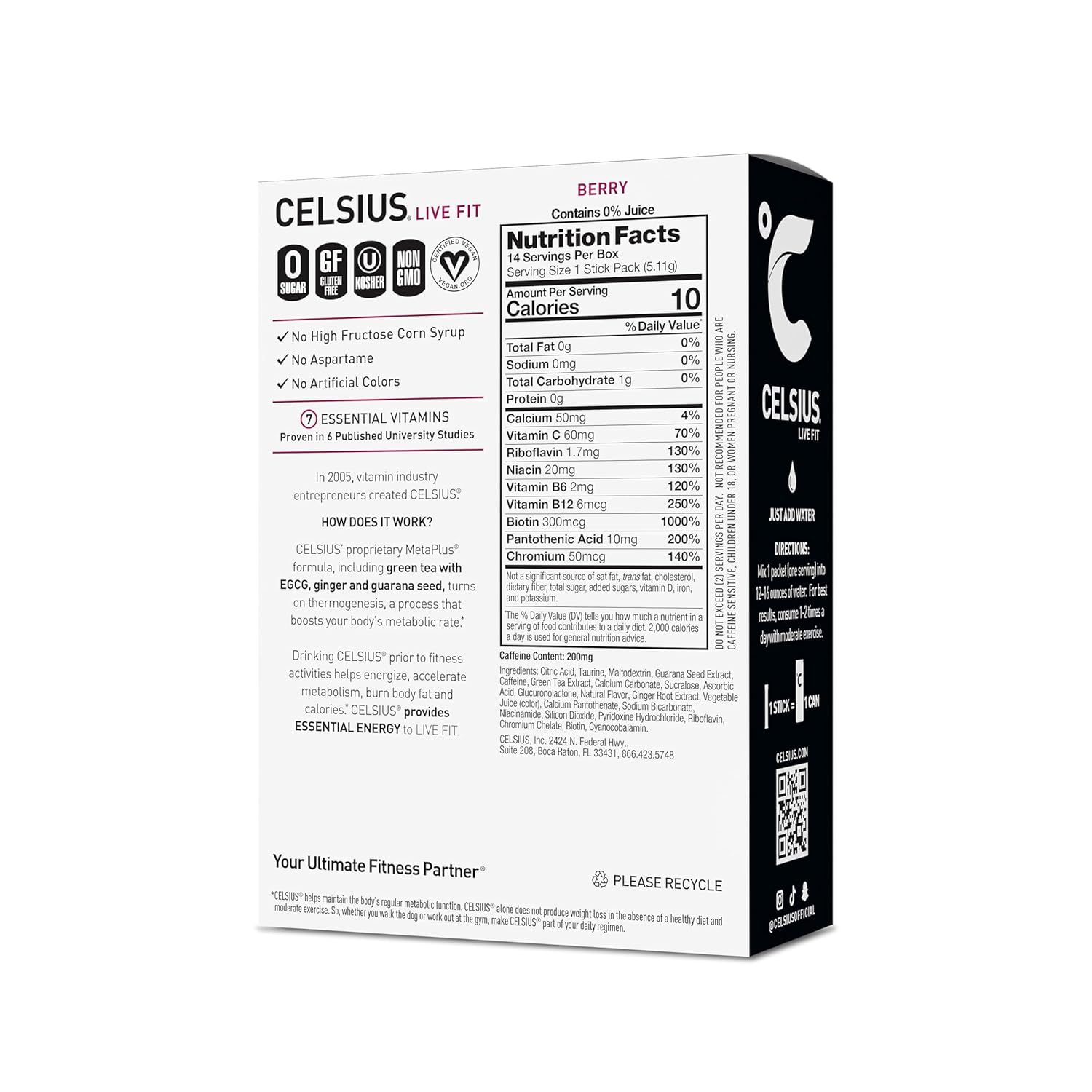 CELSIUS On-the-Go Powder Stick Packs, Zero Sugar (14 Sticks per Pack), Berry, 2.5 Ounce, (Pack of 14)