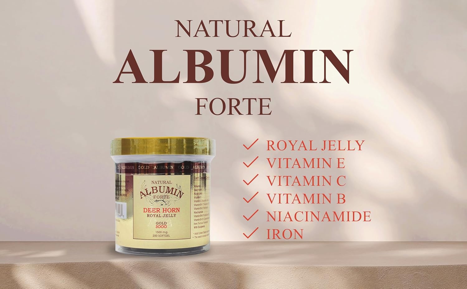 Natural Albumin Forte Deer Horn Royal Jelly - 1500mg/200 Softgel