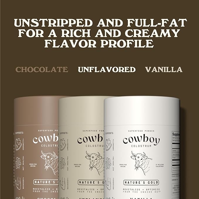 COWBOY COLOSTRUM Powder - Bovine Colostrum Powder for Women & Men - First Day Milking Whole Colostrum - Grass Fed Colostrum Supplement for Gut Health, Immunity, Skin & Hair (Chocolate, 40 Servings)
