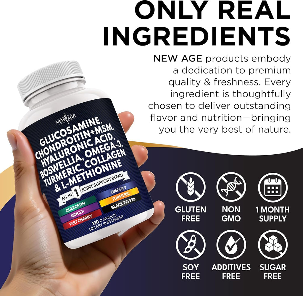 Glucosamine Chondroitin, MSM, Turmeric Curcumin, Collagen, Hyaluronic Acid, Omega 3 – Health Supplement for Men & Women – 360 Count