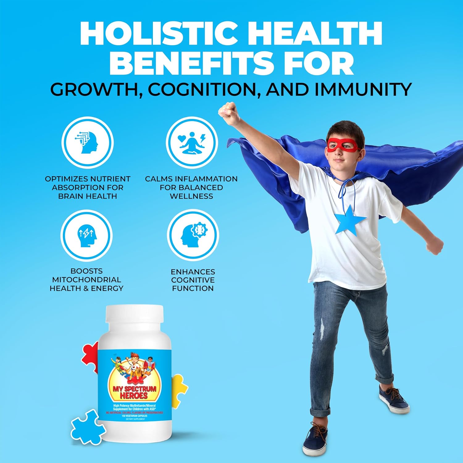 Children's Multivitamin Supplement - Acetyl-l-carnitine, Choline, Coenzyme Q10, Inositol, MSM, MTHF, NAC for Daily Nutritional Help and Cognitive Health (150 Capsules)