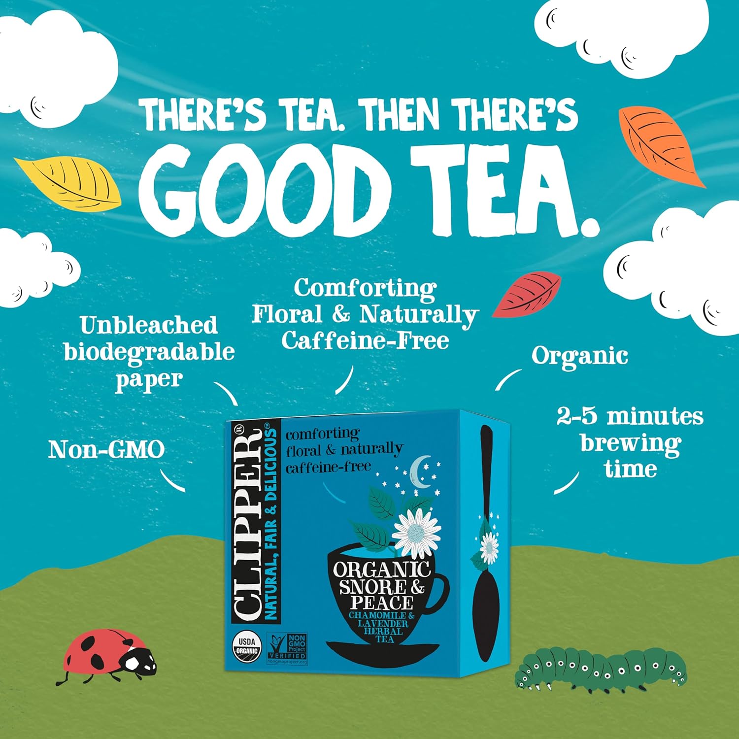 Clipper Tea Snore and Peace Chamomile & Lavender Herbal Tea – Caffeine Free, USDA Organic, Great Hot or Iced – Comfortingly Floral, Natural, Fair & Delicious – 50 Tea Bags