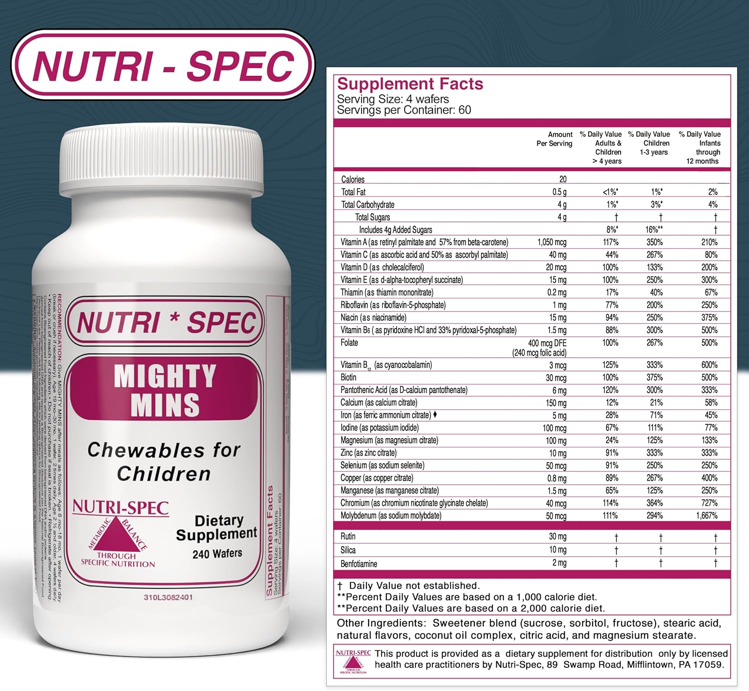 Mighty-Mins - Multivitamin for Kids with Iron in Chewable Form - for Children from 6 Months Through Adolescence - Easier to Absorb, Gentle On Digestion - 240 Wafers