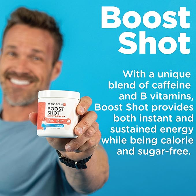 TransformHQ Energy & Focus Powder (Blue Raspberry) - Boost Shot Clean Energy Drink Mix - Sugar Free - Non-GMO, Gluten-Free - 28 Servings