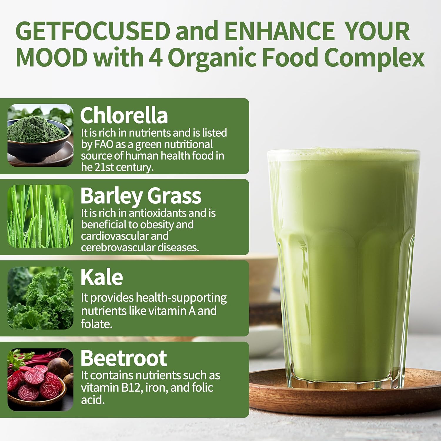 Hudetex Greens Powder Superfood for Immune Support with 12 oz，Greens Powder Smoothie Mix with Chlorella, Barley Grass, Kale & Beetroot Smoothie Booster, Chlorophyll Providing Greens.