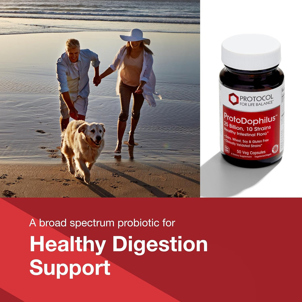 PROTOCOL FOR LIFE BALANCE Proto Dophilus 25 Billion 10 Strains - Support Digestive Gut Health Immune System & Detox - Dairy, Wheat, Soy & Gluten Free - Vegan & Nut Free - 50 Veg Capsules