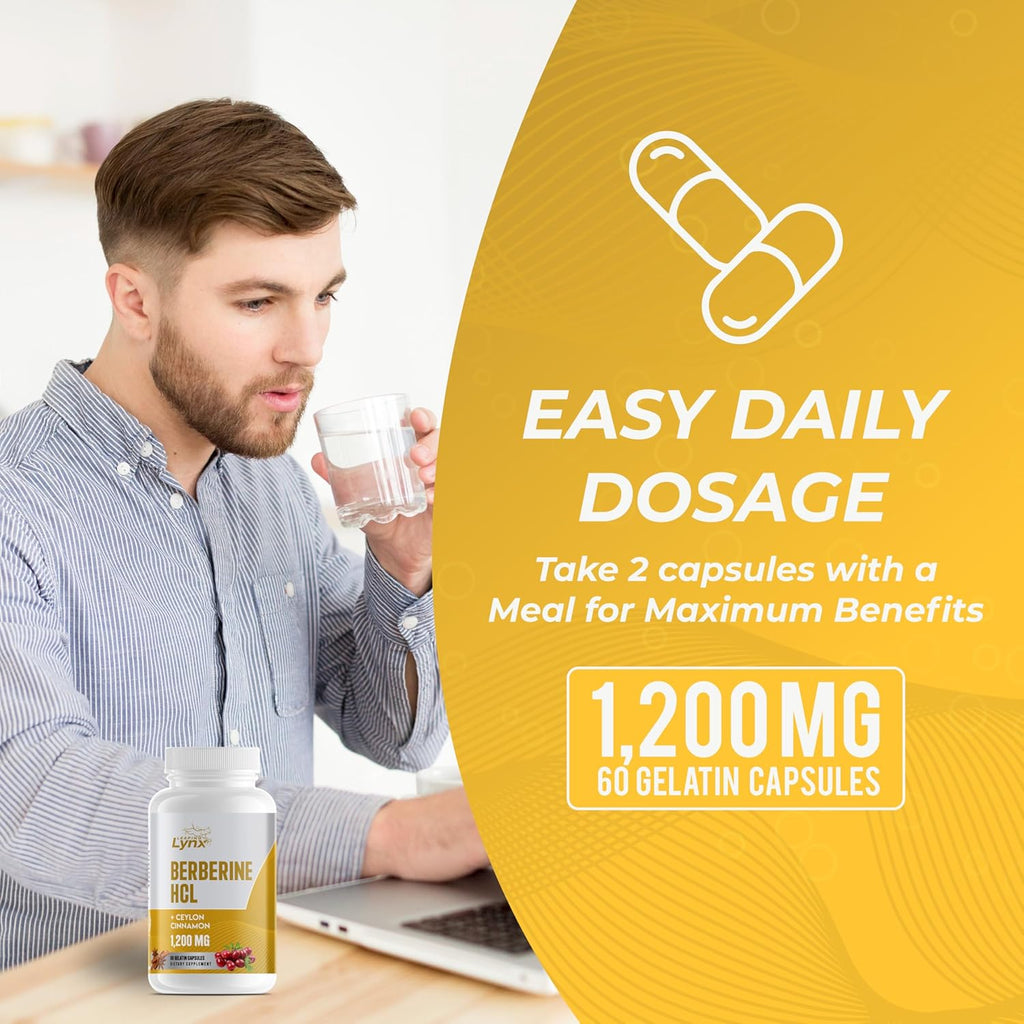 Organic Berberine with Ceylon Cinnamon 1200mg - Premium Berberine Supplement High Purity Extract USDA Organic, Support Immune System, Berberine Plus Complex, Non-GMO Vegan for Men Women 60 Capsules