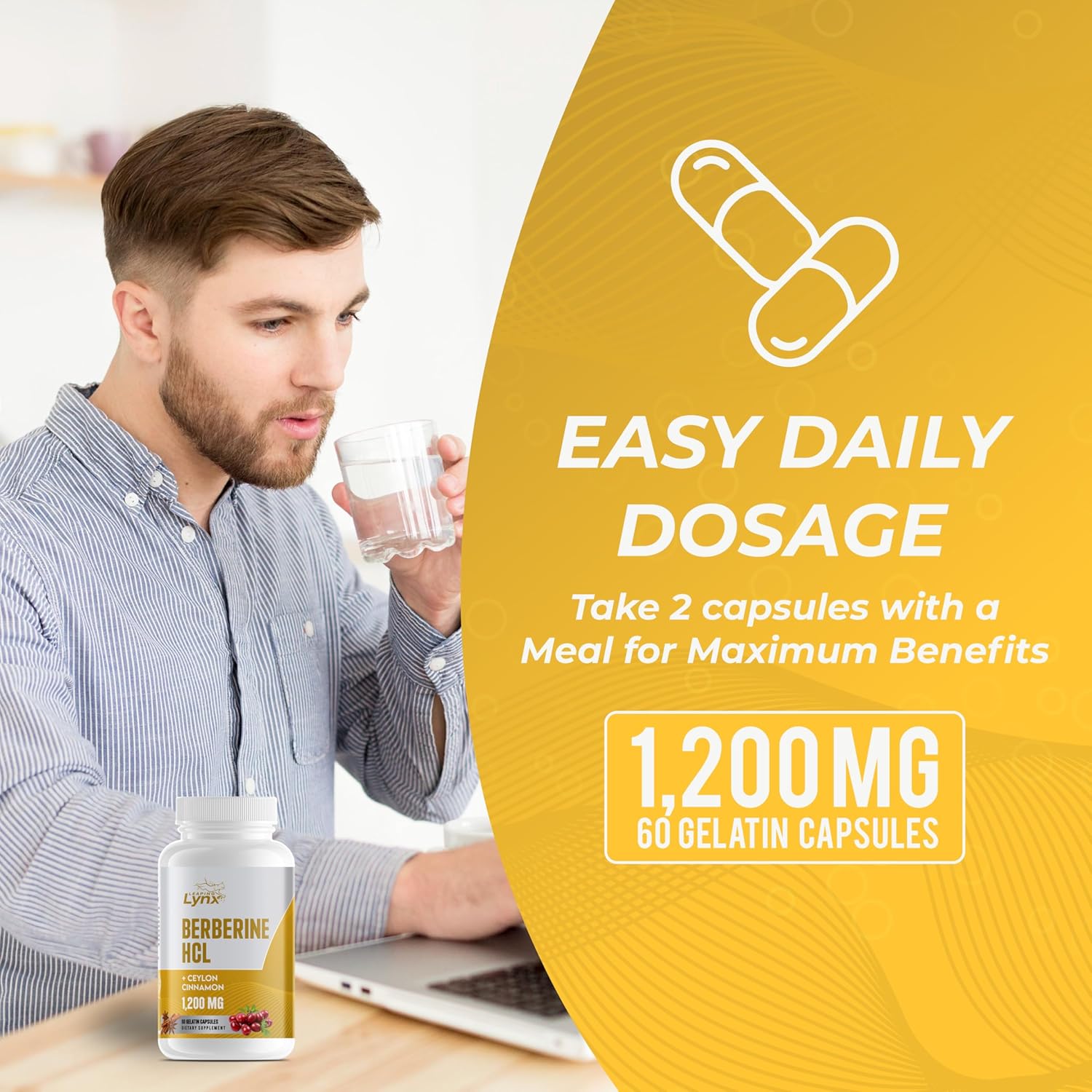 Organic Berberine with Ceylon Cinnamon 1200mg - Premium Berberine Supplement High Purity Extract USDA Organic, Support Immune System, Berberine Plus Complex, Non-GMO Vegan for Men Women 60 Capsules