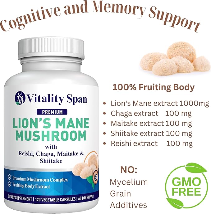 Oyster Extract Natural Zinc and Lions Mane Cognitive Support Mushroom Extract - Anti-Aging Bundle, Made in USA