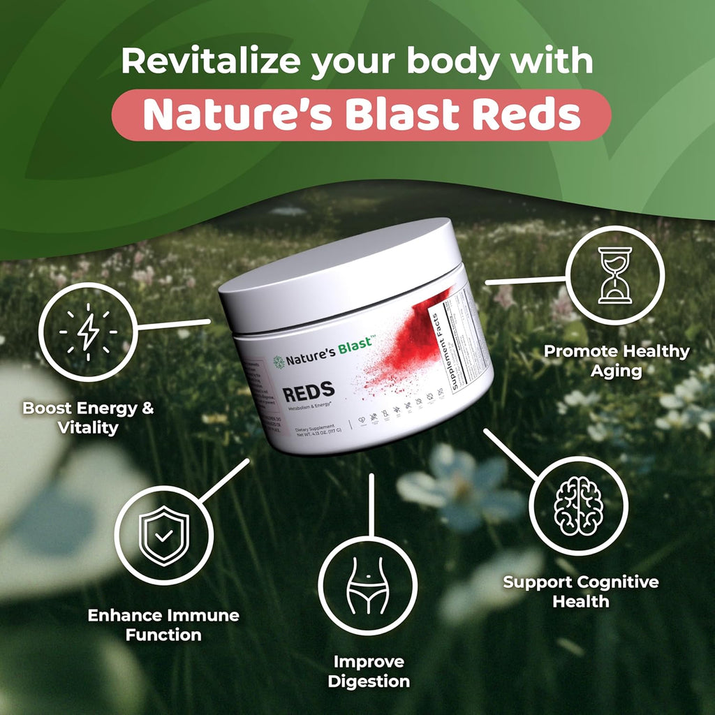 Reds - Metabolism and Energy Superfood Powder with 23 Red Fruits, 4 Adaptogens, Probiotics & Enzymes - Vegan Antioxidant Blend, 1 Bottle