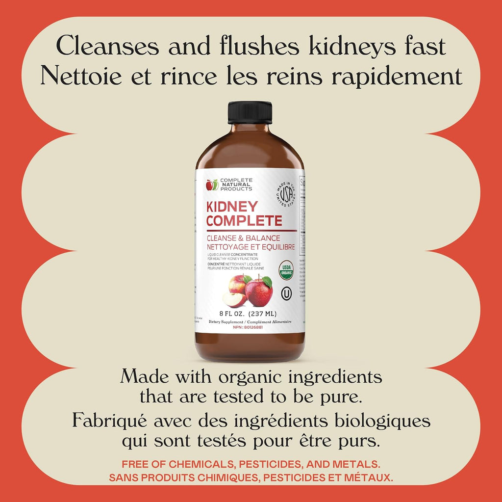 Complete Natural Products Kidney Complete - 8oz Organic Liquid for Kidney Support, Cleanse, and Detox with Apple Cider Vinegar, Lemon, & Organic Chanca Piedra.