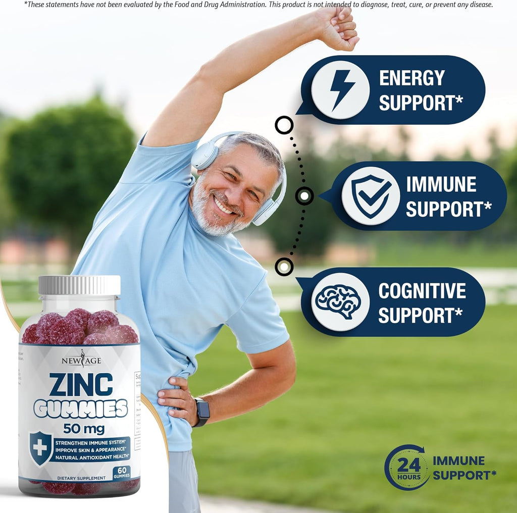 NEW AGE Immune Defense Combo - 2 Pack - Vitamin D3 Gummies 5000 IU 125mcg & High Potency Zinc Gummies, Immune Booster 120 Count