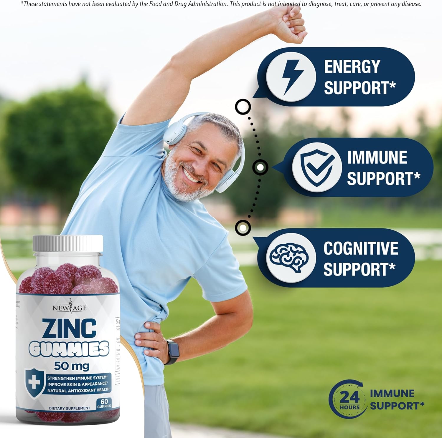 NEW AGE Immune Defense Combo - 2 Pack - Vitamin D3 Gummies 5000 IU 125mcg & High Potency Zinc Gummies, Immune Booster 120 Count