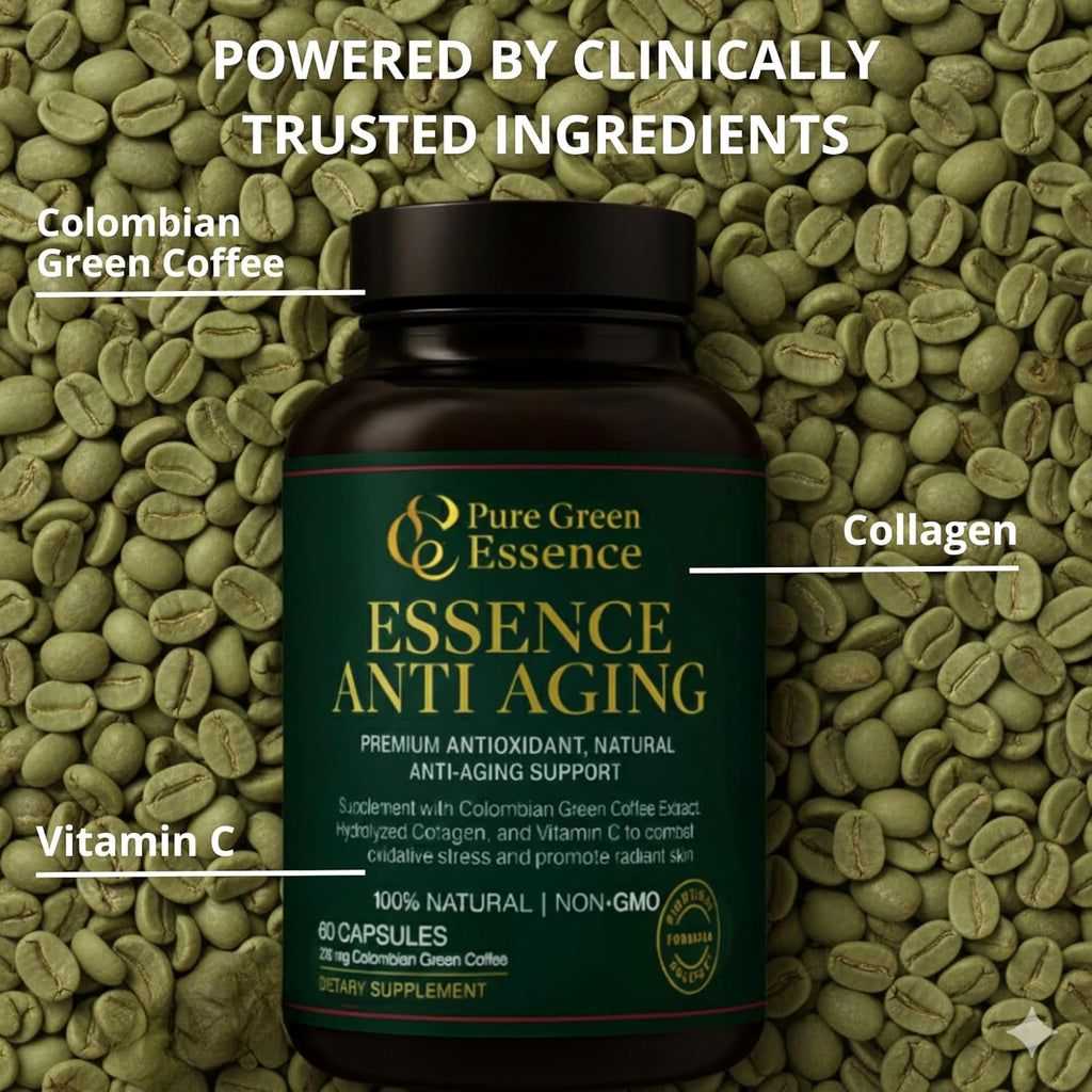 Anti-Ageing with Colombian Green Coffee Extract, Hydrolyzed Collagen, and Vitamin C (60 Capsules)