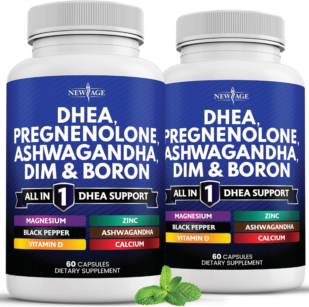 NEW AGE DHEA Supplement - Pregnenolone for Men & Women with DIM, Ashwagandha, Boron, Calcium, Magnesium, Zinc, Vitamin D3 5000iu - Support Capsules - 120 Count