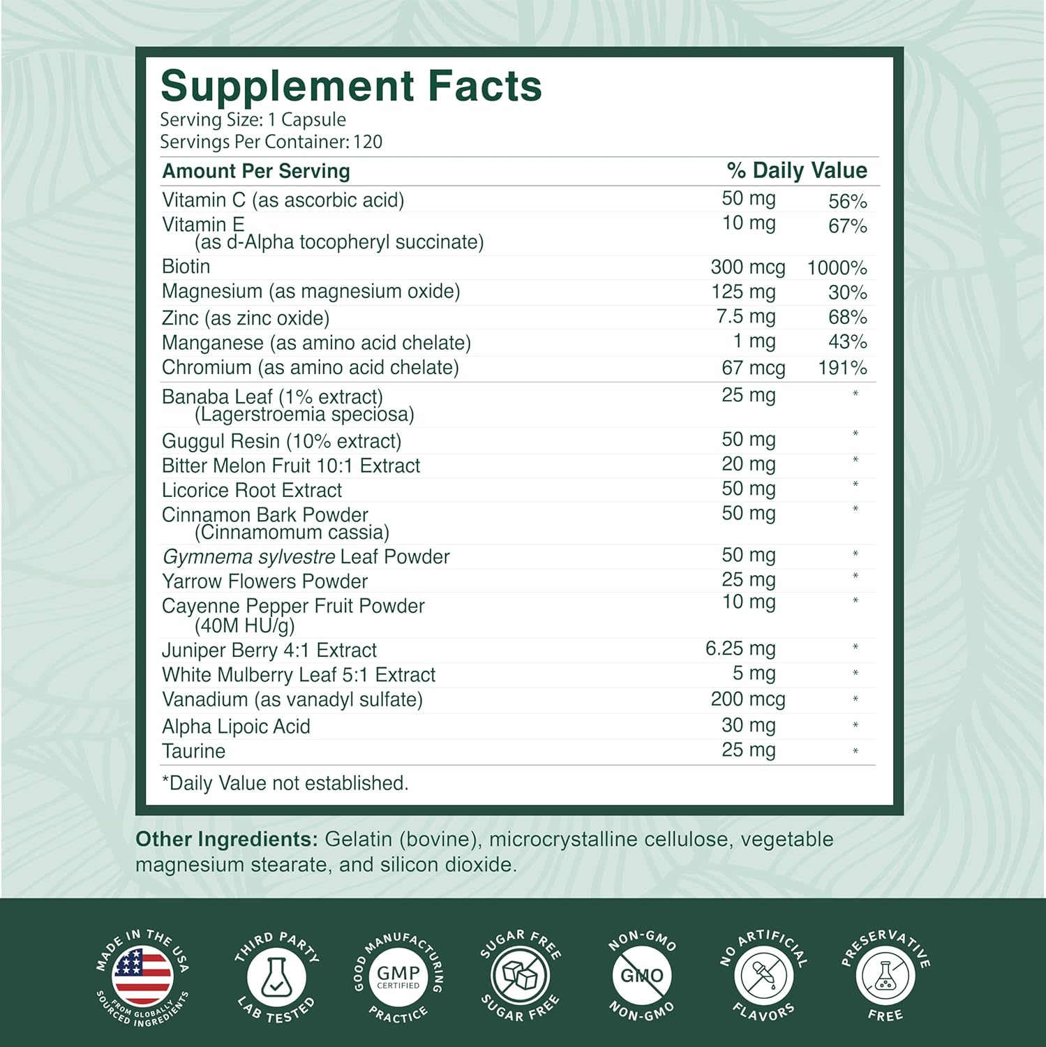PurePremium Normal Blood Sugar Support Supplement - 20 Active Ingredients Complex to Support Blood Sugar Levels Already in The Normal Range - with Cinnamon, Bitter Melon, Chromium, Mulberry - 120ct