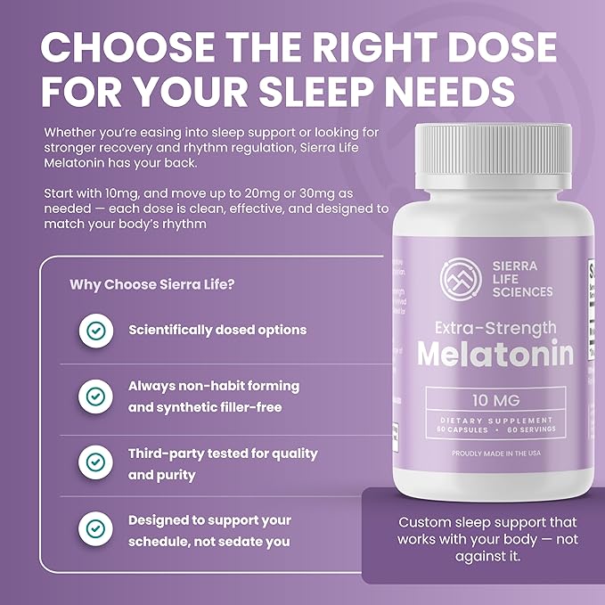 10 mg Extra Strength Dosage Melatonin in Easy-to-Swallow Capsules - 180 Servings