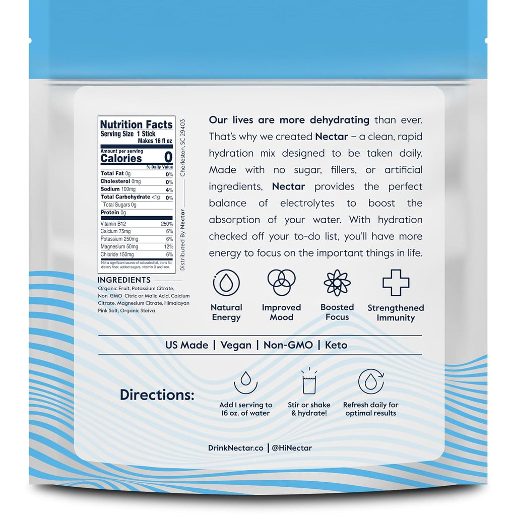Nectar Hydration Packets - Electrolytes Powder Packets - Sugar Free & 0 Calorie - Organic Fruit Liquid Daily IV Hydrate Sticks for Dehydration & Rehydration Relief (Tropical 18 Pack)