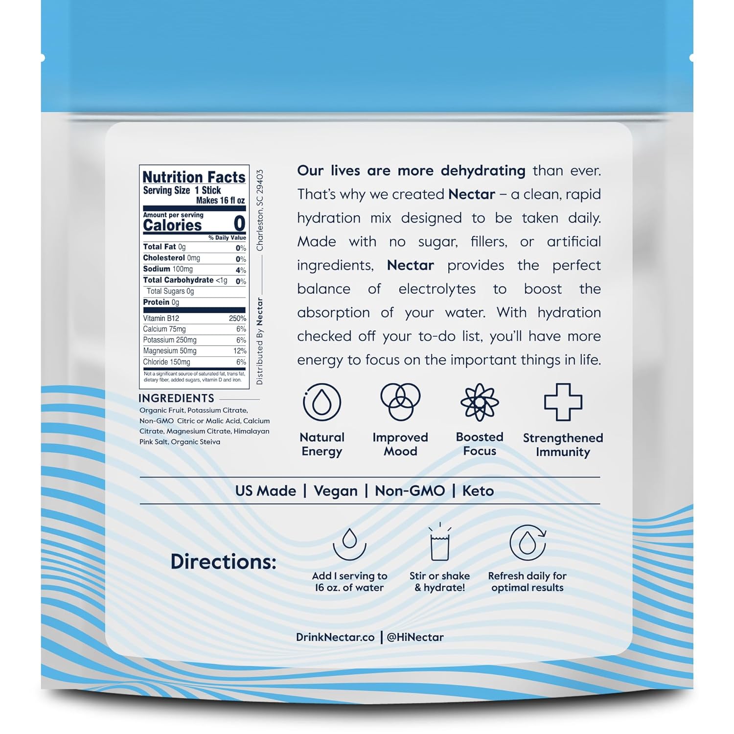Nectar Hydration Packets - Electrolytes Powder Packets - Sugar Free & 0 Calorie - Organic Fruit Liquid Daily IV Hydrate Sticks for Dehydration & Rehydration Relief (Tropical 18 Pack)