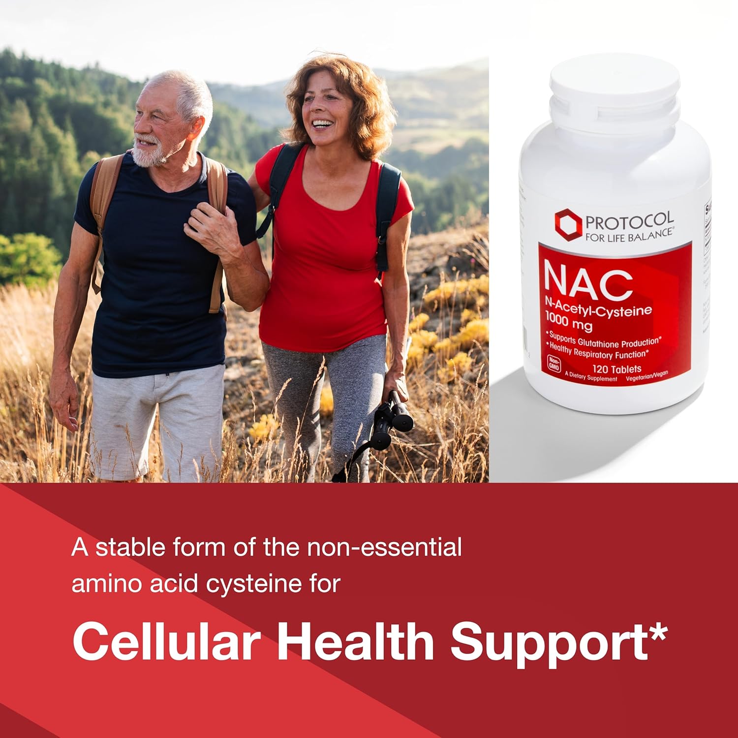 PROTOCOL FOR LIFE BALANCE NAC N-Acetyl Cysteine 1000mg - Glutathione Production & Respiratory Function - 120 Tabs