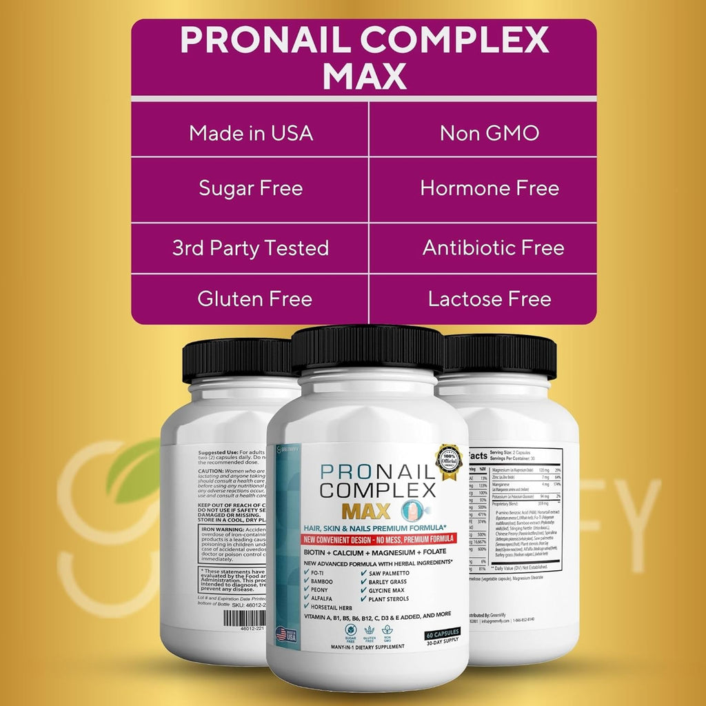 ProNail Complex Max Hair, Skin & Nails Premium Supplement with Biotin & Herbal Blend, 60 Capsules, 30 Day Supply (1)