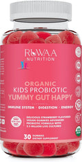 Kids Probiotic Gummies, Organic Probiotics Kids for Digestive Health, Immune Support, Constipation, Bloating. 2.5 Billion CFU, Strawberry Flavor, Chewable Probiotics for Children Ages 4+, 30ct (1)