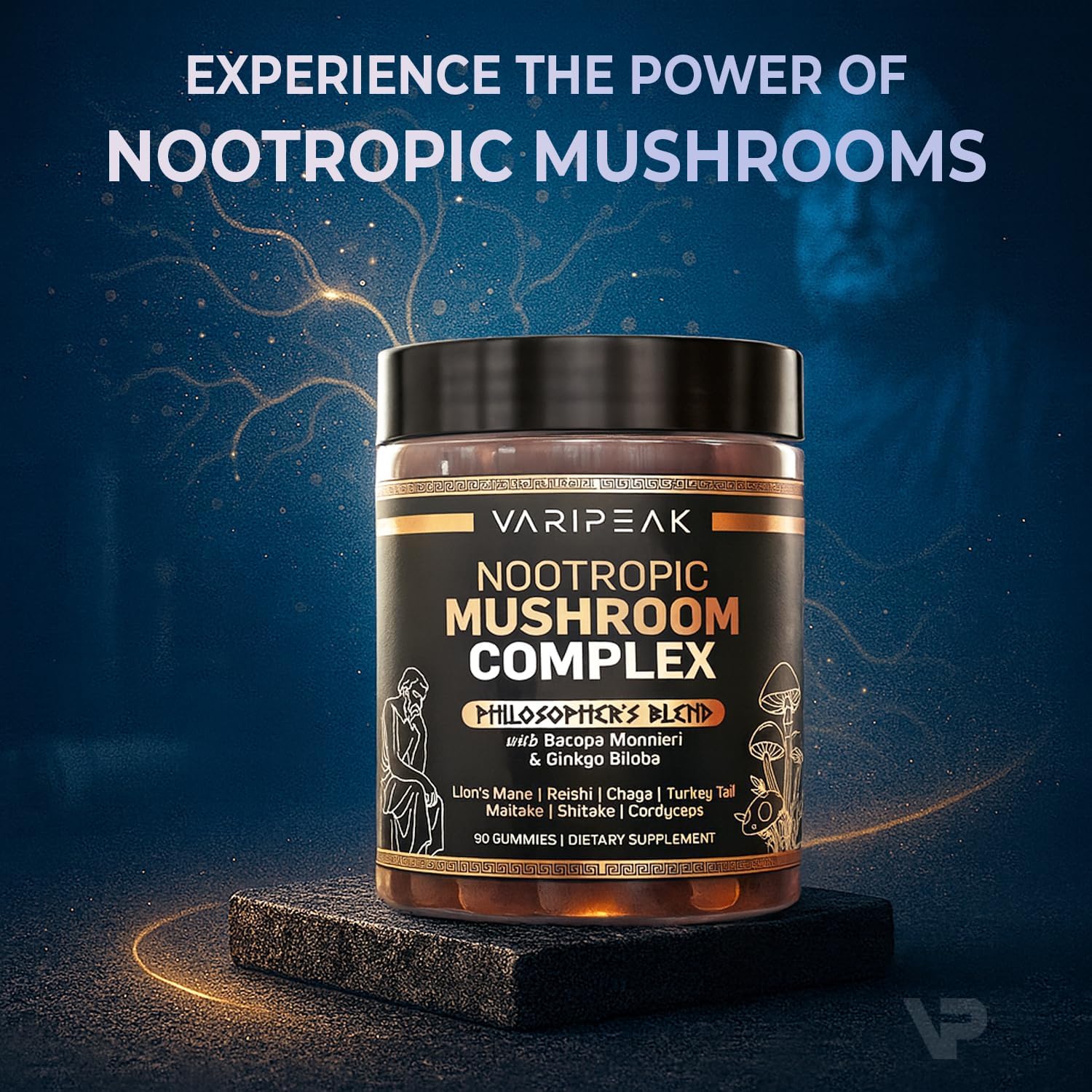 9-In-1 Nootropic Mushroom Gummies | With Lion's Mane, Reishi, Chaga, & More | Enhanced with Bacopa Monnieri & Gingko Biloba | For Focus & Memory | 90 Ct | Sugar Free & Vegan | for Men and Women