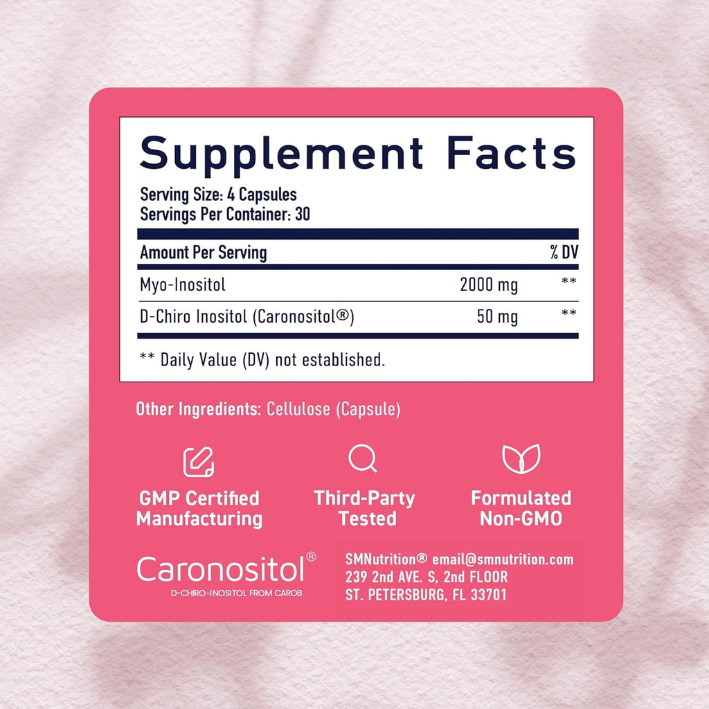 Myo-Inositol & D-Chiro Inositol for Hormone Balance for Women | Fertility, Ovarian Health & Cycle Support | Ideal 40:1 Ratio, Myoinositol 2000mg & D Chiro 50mg | Ovarian Support Vitamins | 120 Ct.
