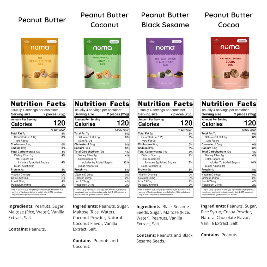 Mini Peanut Butter Bars Variety Pack – Vegan, High Protein, Low Sugar, Low Calorie, All Natural, Gluten Free – Crunchy Plant Based Snack – 4 Bags with 8 Individually Wrapped Pieces