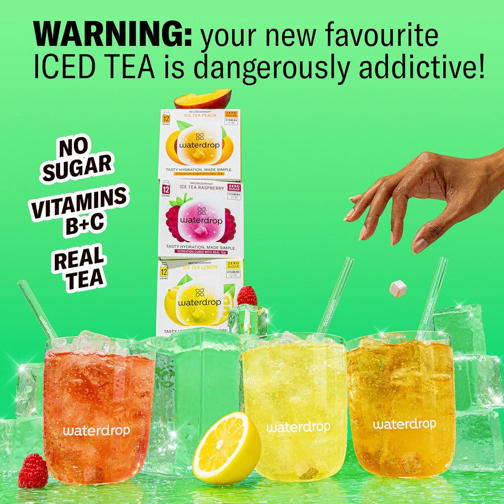 Waterdrop Hydration Cubes With Vitamin C, B Vitamins and Electrolytes, 3 Iced Tea Flavor Electrolyte Variety Pack, Flavored Water Enhancer Cubes for Still & Sparkling Water, Sugar Free, 36 Count