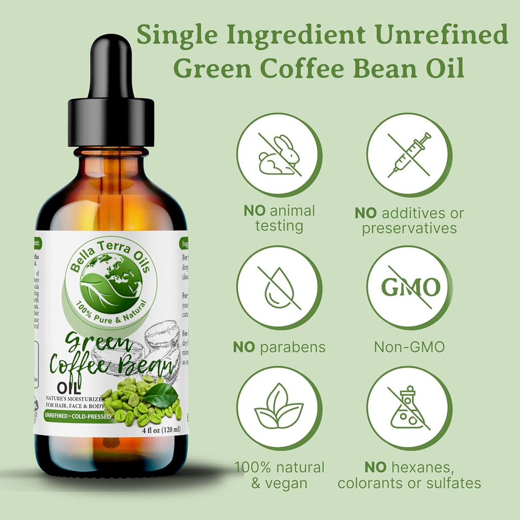 Bella Terra Oils - Green Coffee Bean Oil 8 oz - Celebrating the Aromatic Intensity of Green Oil, Filled with Essential Nutrients for a Refreshed Look