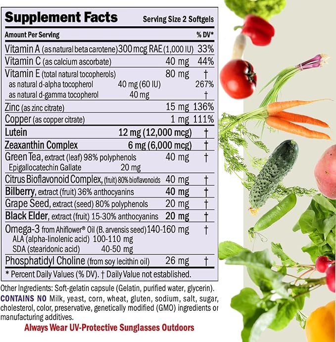 ANDREW LESSMAN Ultimate Eye Support 360 Softgels - 12mg Lutein, 6mg Zeaxanthin, Bilberry, Key Nutrients to Support Eye Health and Promote Healthy Vision. No Additives. Easy to Swallow Softgels
