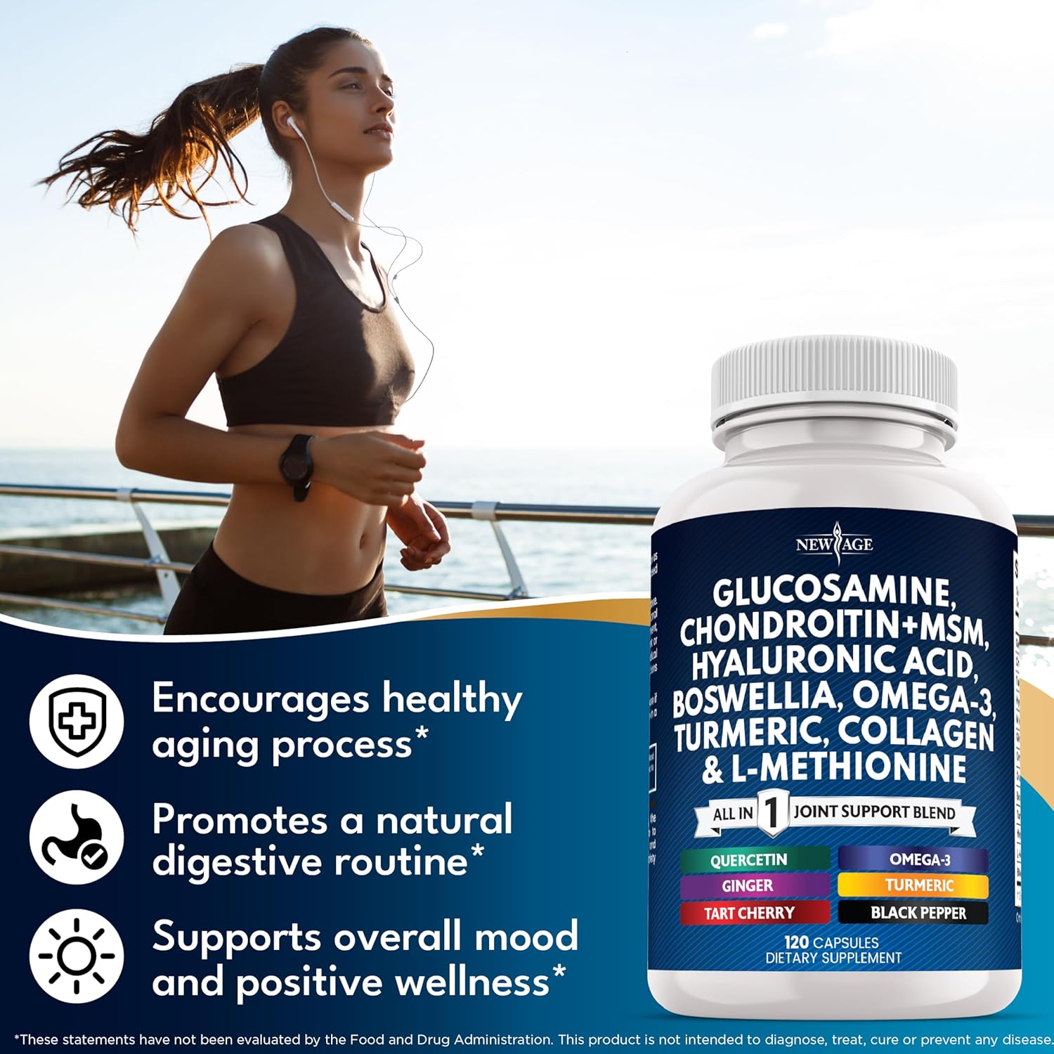 Glucosamine Chondroitin, MSM, Turmeric Curcumin, Collagen, Hyaluronic Acid, Omega 3 – Joint Health Supplement for Men & Women – 120 Count