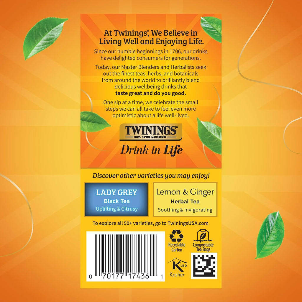 Twinings Earl Grey Lavender Black Tea Individually Wrapped Bags, 20 Count (Pack of 6), Citrus, Bergamot & Floral, Caffeinated, Enjoy Hot or Iced, 120 Teabags