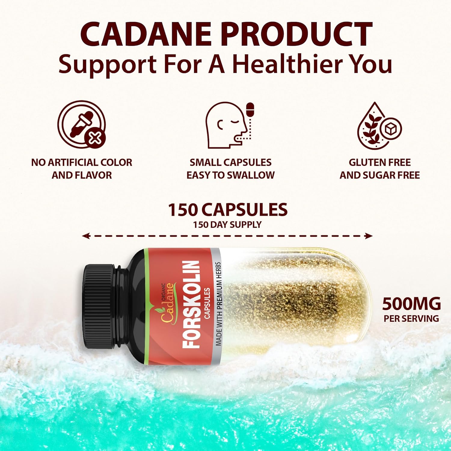 Organic Cadane Forskolin Supplement Capsules - 5in1 Concentrated with Turmeric Curcumin, Arjuna, Garcinia Cambogia, and Green Tea - 150 Capsules for 5 Months Supply