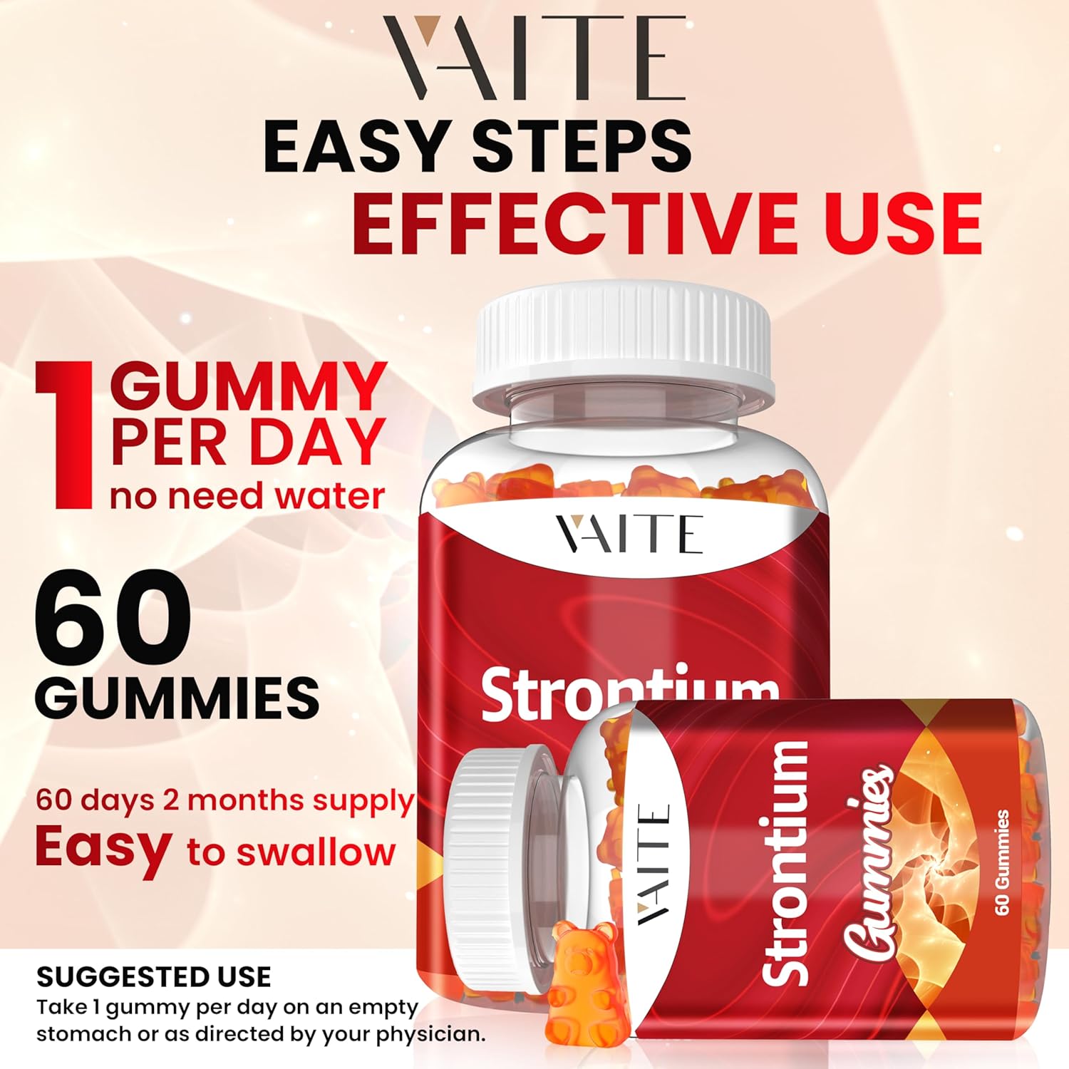 Strontium Citrate 750mg Supplement – Enhances Bone Density, Strength, and Health for Men and Women, 60 Vegan, Non-GMO, Sugar-Free Gummies Provide an Easy Way to Promote Long-Term Bone Wellness