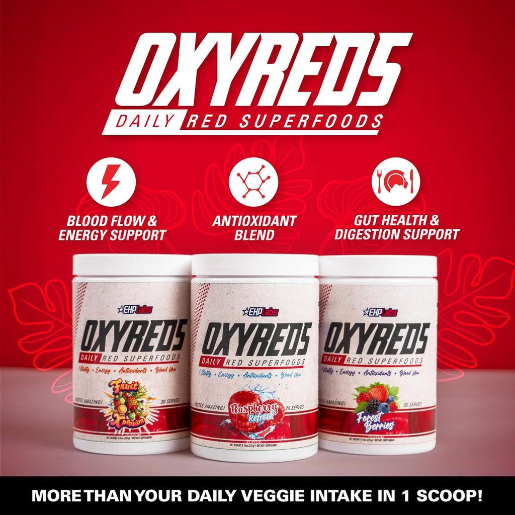 EHP Labs OxyReds Superfood Beets Powder - Nitric Oxide Supplement, Organic Beet Root Powder, Immune Support Supplement & Prebiotics for Digestive Health, Beet Powder - Raspberry Refresh, 30 Servings