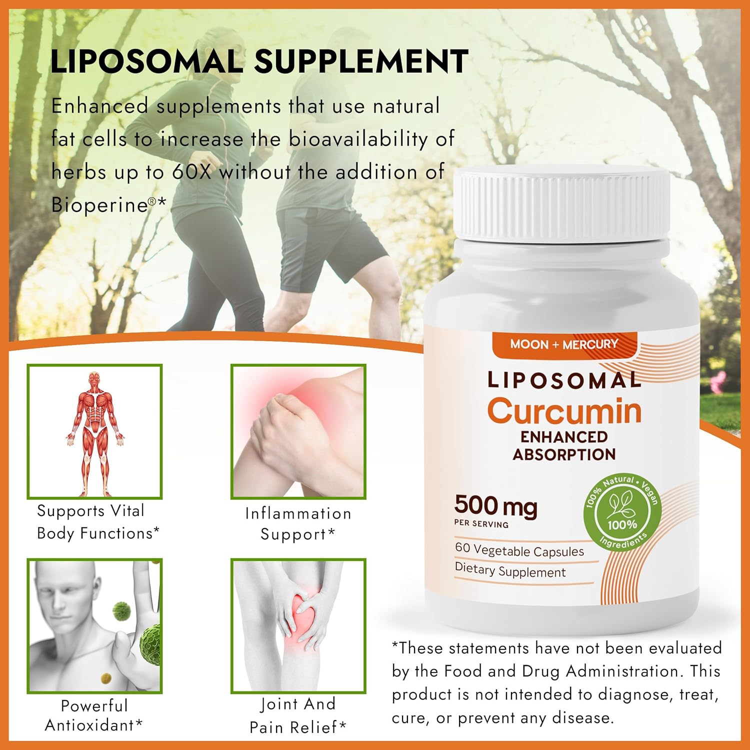 Liposomal Turmeric Curcumin 500mg - 60 Turmeric Curcumin Supplements Capsules