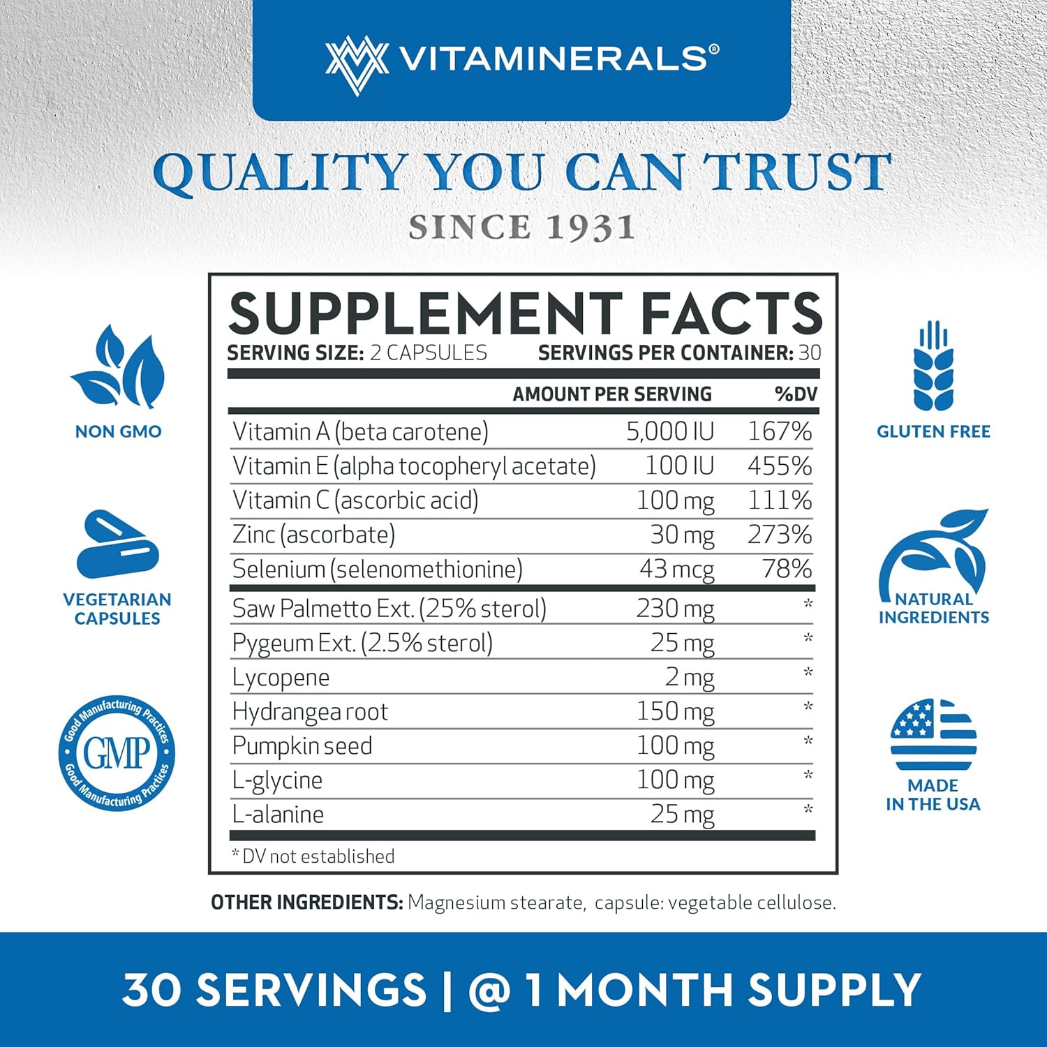 Vitaminerals® Prostactin | Prostate Support | Saw Palmetto 230mg | Pygeum | Lycopene | Pumpkin Seed & More | 60 Veggie Caps