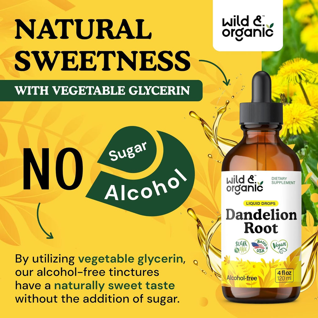 Wild & Organic Dandelion Root Extract Drops - Liver Cleanse Detox Support - Dandelion Tincture for Liver Health - Vegan, Sugar & Alcohol-Free Liquid Supplement - 4 fl oz