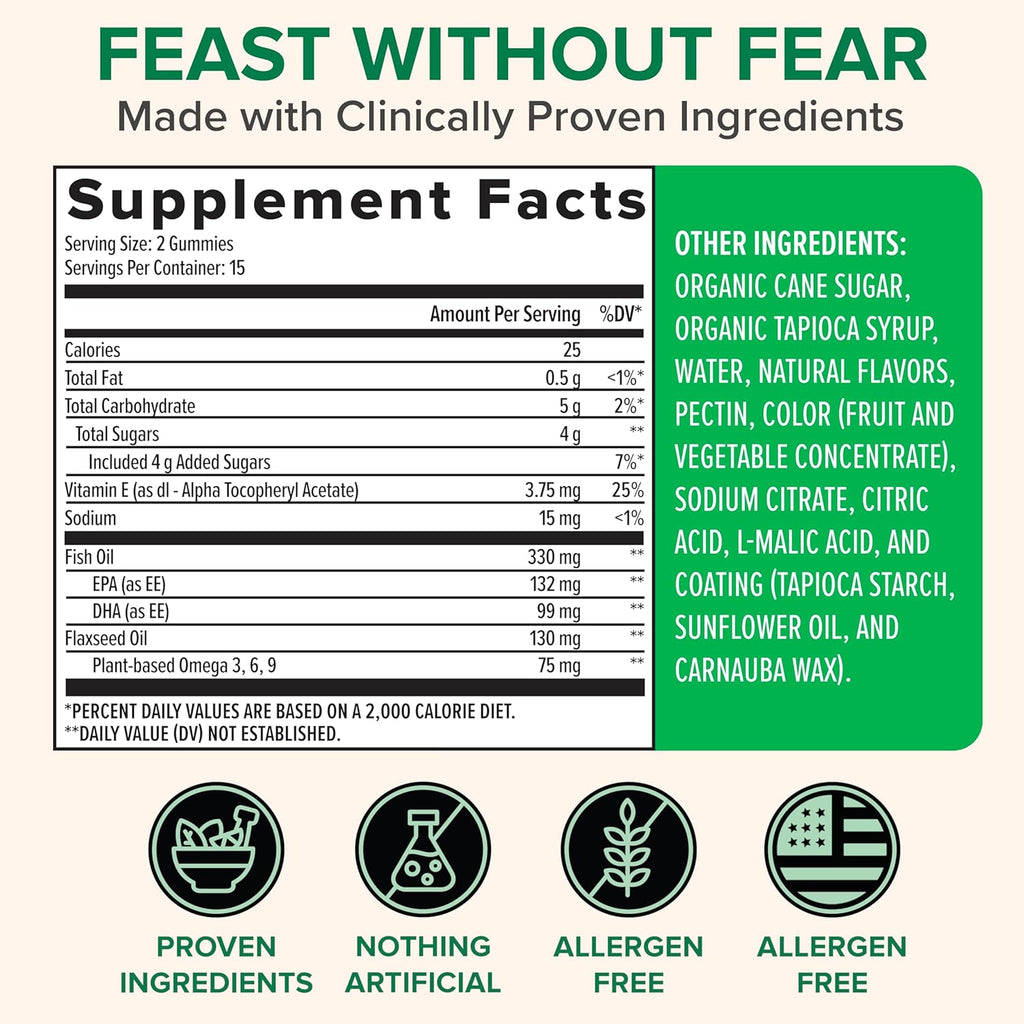 Zenwise Health Omega 3 Gummy Supplement - Burpless Omega 3 Supplement with DHA & EPA Fatty Acids for Immune Health - Sustainably Sourced Fish Oil, Flaxseed Oil & Vitamin E - 30 Gummies