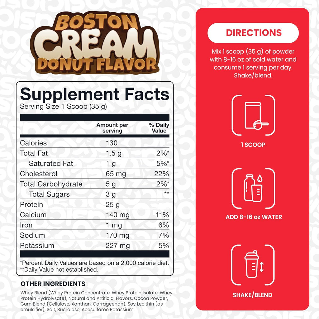 Whey Protein Powder, 25g Protein, Complete Amino Acid Profile, Gluten-Free, Low Fat, RBST-Free, Supports Muscle Recovery & Antibody Health (2 Pound, Boston Cream Donut)