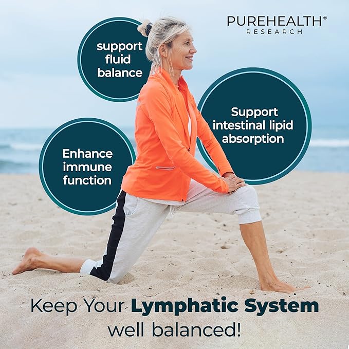 PUREHEALTH RESEARCH Lymph System Support Supplement - Lymphatic Drainage with Dandelion Extract, Cleavers, Burdock Powder Reduce Swelling and Cleanse 3 Bottles Brown 180 Count