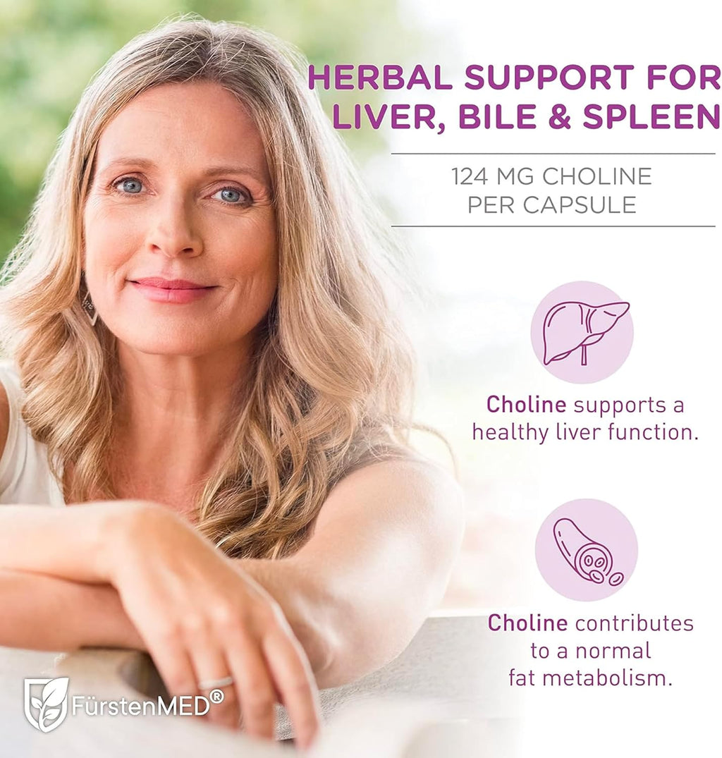 FürstenMED Milk Thistle with Artichoke Extract, Dandelion Root & Choline - Normal Liver Health Supplement - Highly Dosed with 80% Silymarin - Vegan Liver Support - 120 Non-GMO Capsule