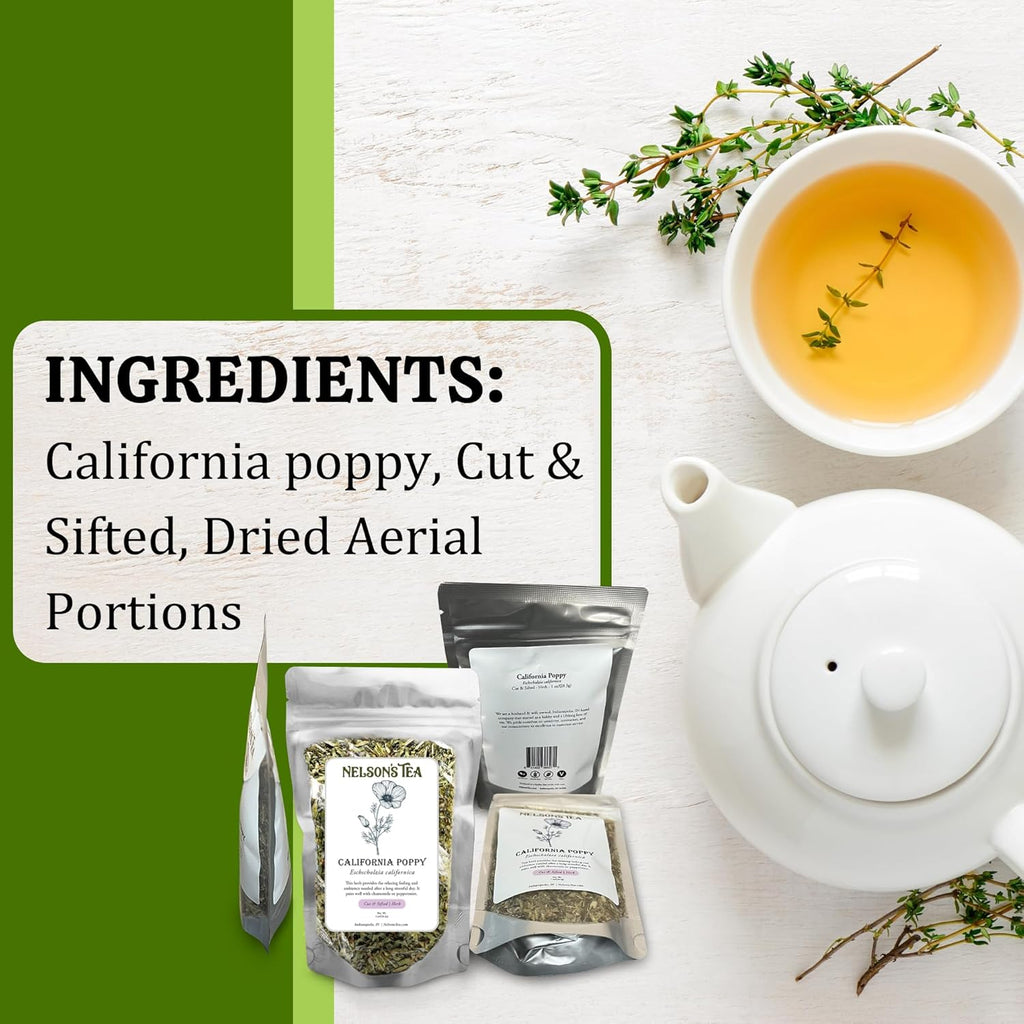 Nelson's Tea - California Poppy - Cut & Sifted - Loose Leaf - Herbal Tea - For Calm and Relaxation - 16oz