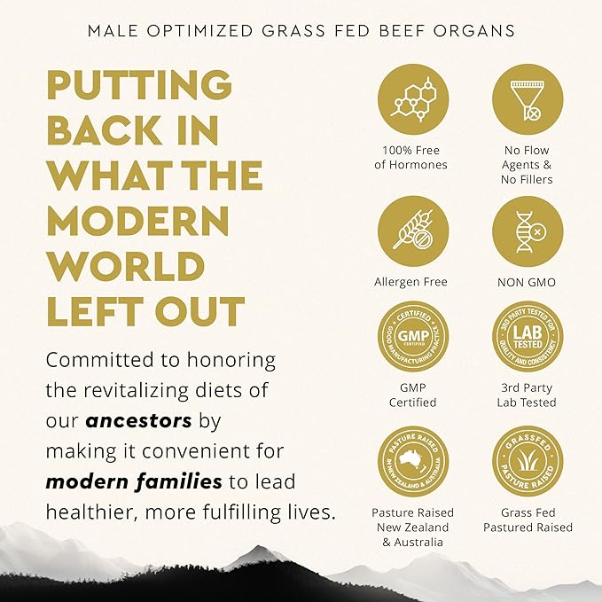 Ancestral Supplements Mofo, Supplements for Men, Support for Energy Levels and Overall Men's Health and Wellness, Non-GMO Grass Fed Beef Organ Supplement with Liver, No Fillers, 180 Capsules