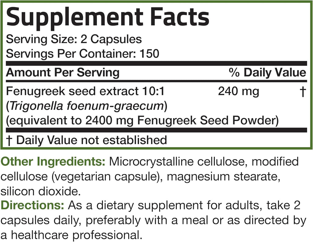 Bronson Fenugreek Seed Powder Capsules Extra Strength, Trigonella Foenum-Graecum, Non-GMO, Soy-Free, Vegetarian, 300 Capsules