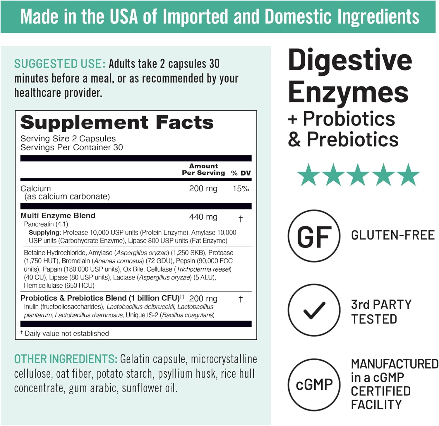 NatureWise Digestive Enzymes - Multi Enzymes with Probiotics + Prebiotics - Post Mealtime Comfort & Bloating Support + Aids Digestion and Gut Health - Soy-Free, Non-GMO - 60 Capsules[1-Month Supply]